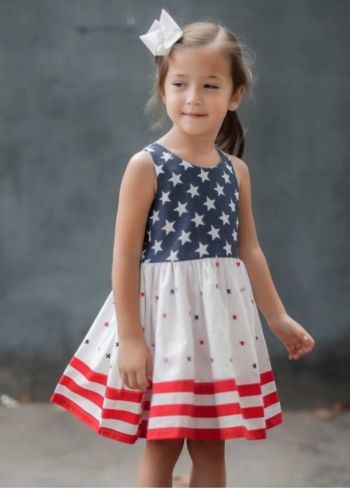 (PRE-ORDER)Girls 4th of July Star printed Dress