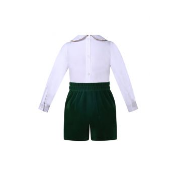 (PRE-ORDER) 2022 New A/W Christams Boy Green Velvet Clothing Set 2 Pieces
