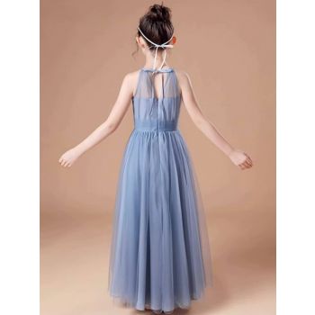 A-line Chiffon Halter Sleeveless Ruffled Floor Length Dresses for Girls