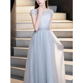 Elegant Grey Lace Dresses Princess Sash Short Ruffle Special Occasion Party Dresses for Girls