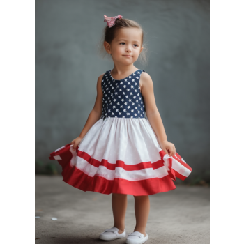 (PRE-ORDER)Girls Summer Swing Sleeveless July 4th Dresses