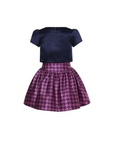 Girls Black Bow Top + Houndstooth Skirt