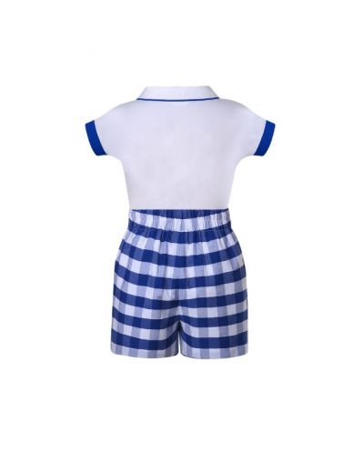 Boys White Shirt + Blue Plaid Shorts