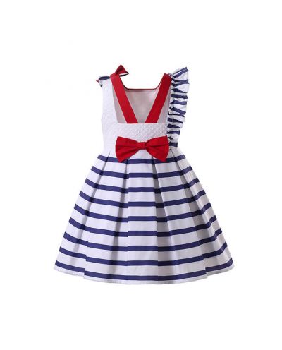 (UK ONLY)Girls Sleeveless White & Blue Striped Dress