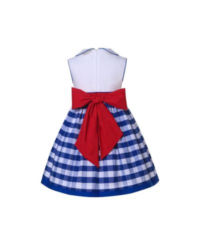 Girls Blue Plaid Embroidery Dress