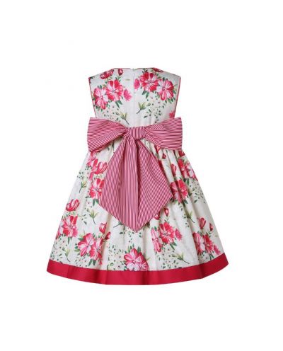 Girls Red and White Floral Embroidery Dress