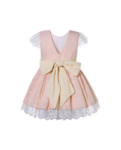 (PRE-ORDER)Girls Lace Over Pink Emboidered Tulle Dress + Handmade Headband