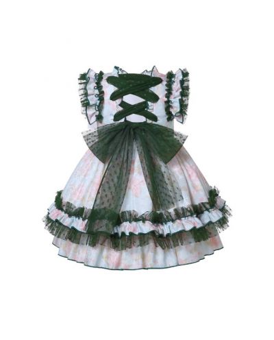 Girls Green Floral Ruffle Dress