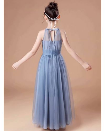 A-line Chiffon Halter Sleeveless Ruffled Floor Length Dresses for Girls