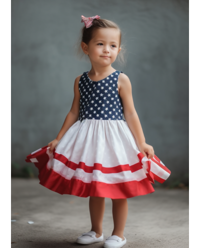 (PRE-ORDER)Girls Summer Swing Sleeveless July 4th Dresses