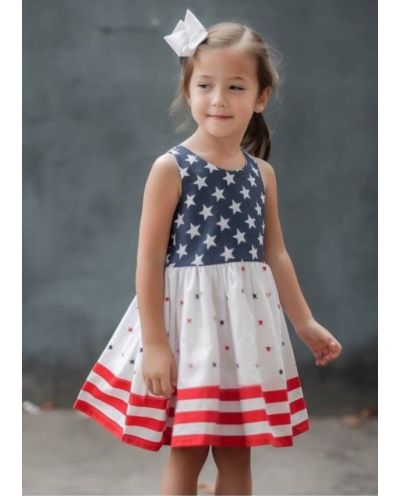 (PRE-ORDER)Girls 4th of July Star printed Dress